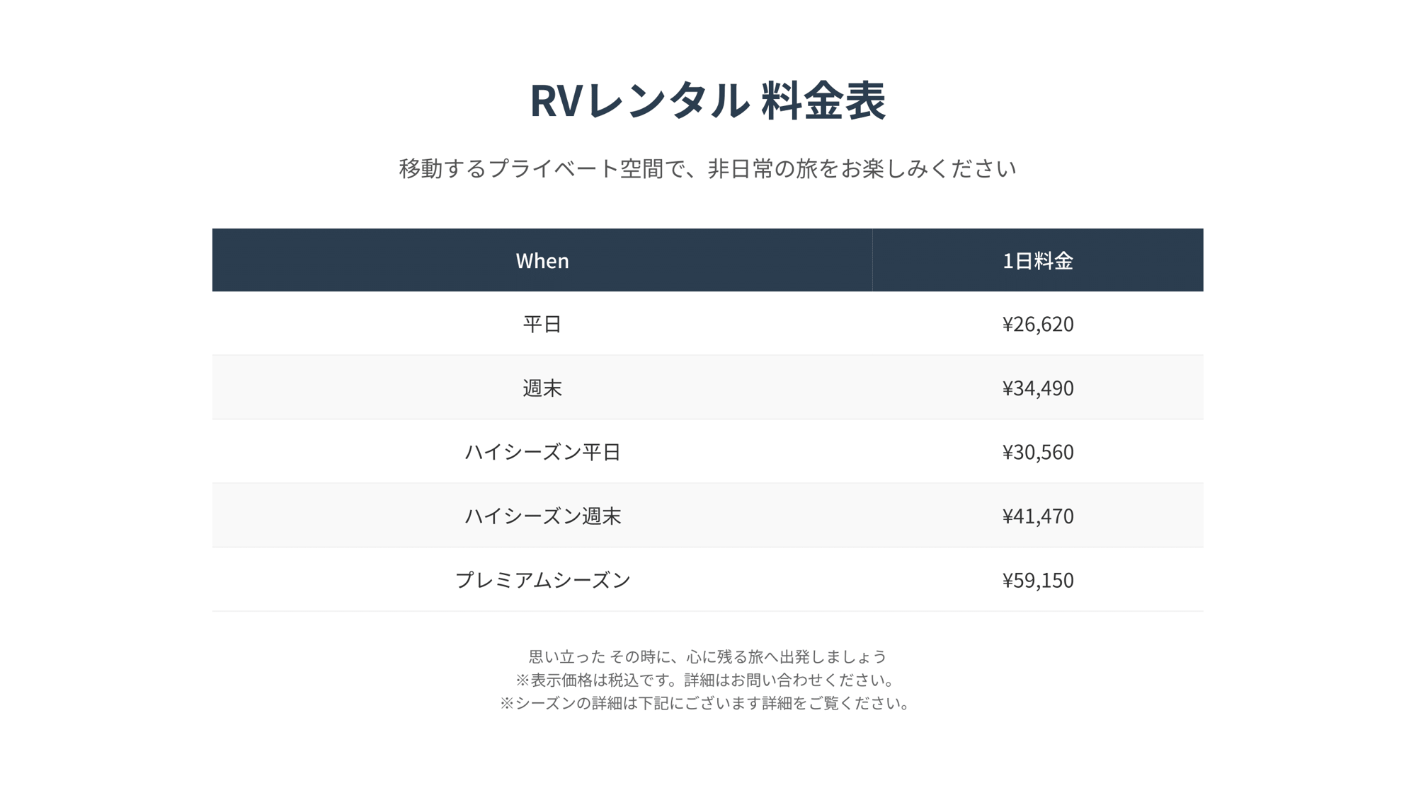 レンタル料金表